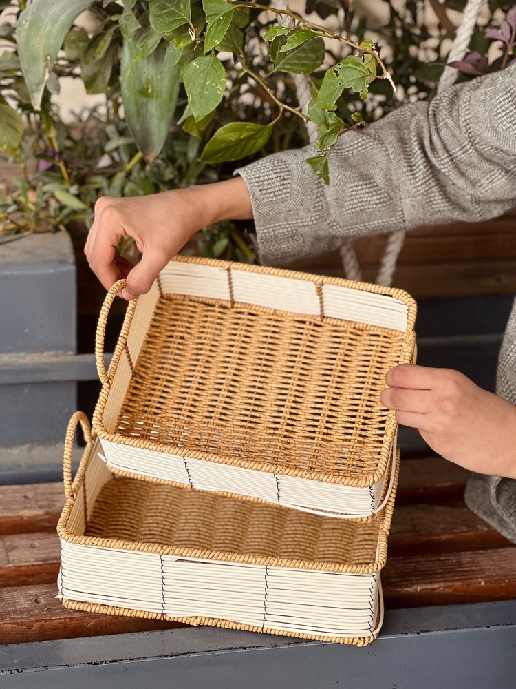 سبد مستطیل طرح حصیر متوسط(5975)