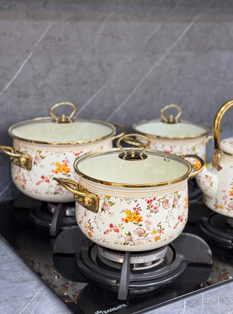 ست سه تیکه قابلمه لعابی گلی 2(6072)