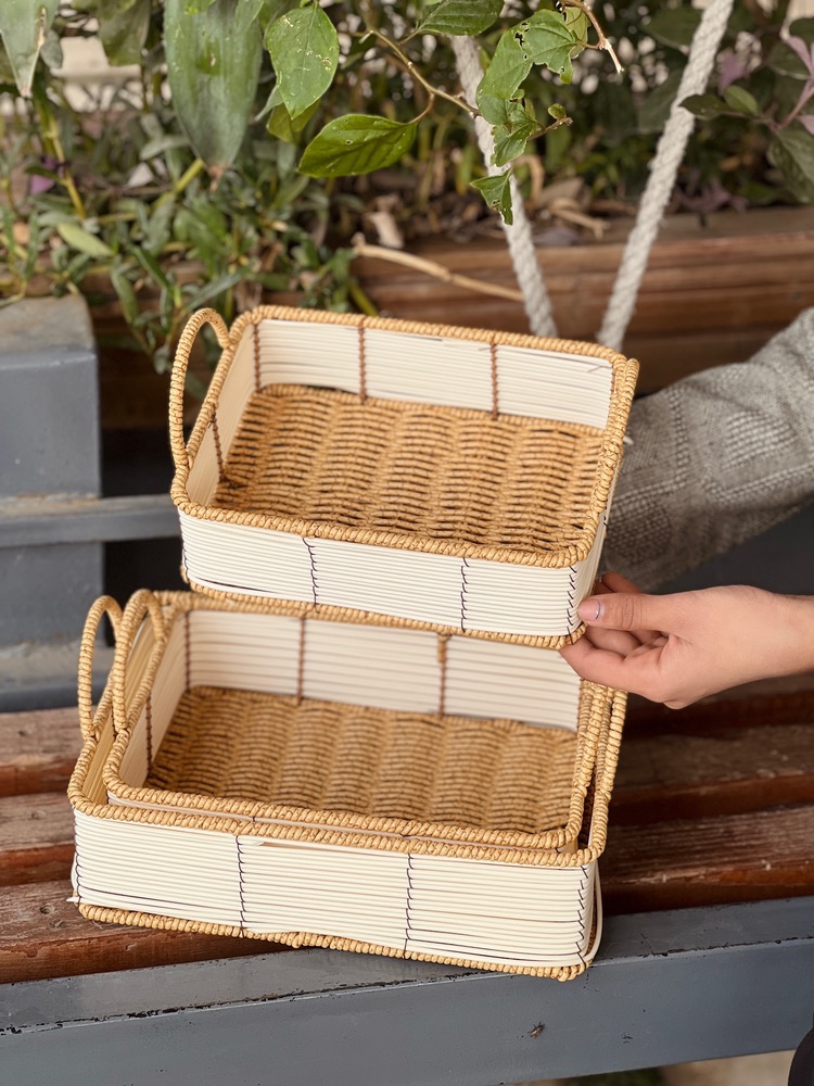 سبد مستطیل طرح حصیر کوچک(5974)