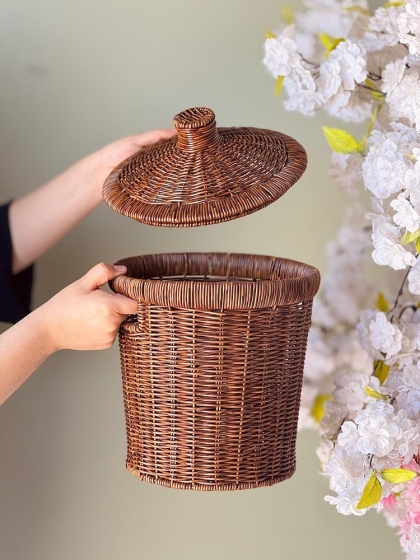 سبد طرح حصیری درب دار کوچک(6067)