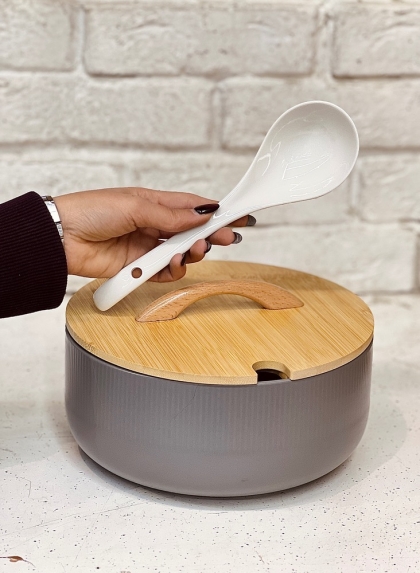 کاسه سوپ خوری سرامیکی  درب بامبو(6002)