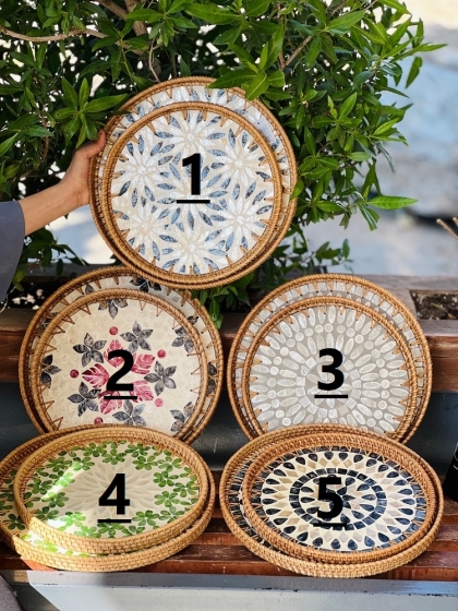 پک دوتیکه سینی راتان صدفی(5905)