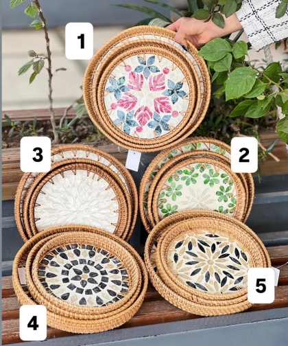 پک سه تیکه سینی راتان صدفی (5930)